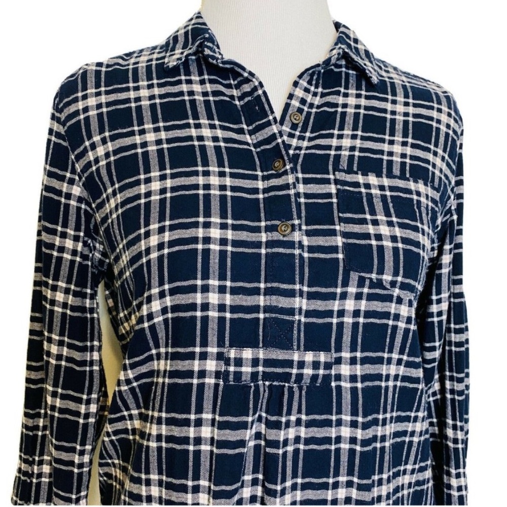 Abercrombie & Fitch Navy Blue Long Sleeve Flannel Shirt Plaid Popover Size Small
